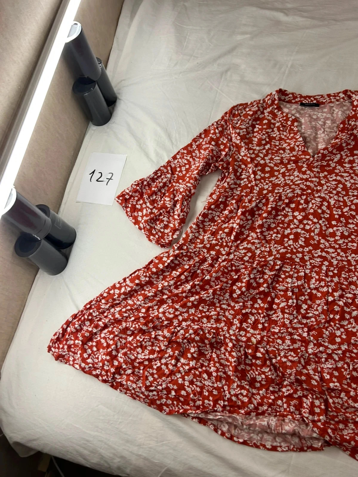Rode lange jurk met witte print esmara – photo 3